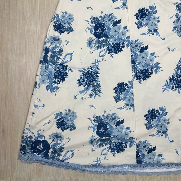 Cider Blue Floral Lace Trim Puff Sleeve Cottagecore Romantic Midi Dress Large - Picture 13 of 14